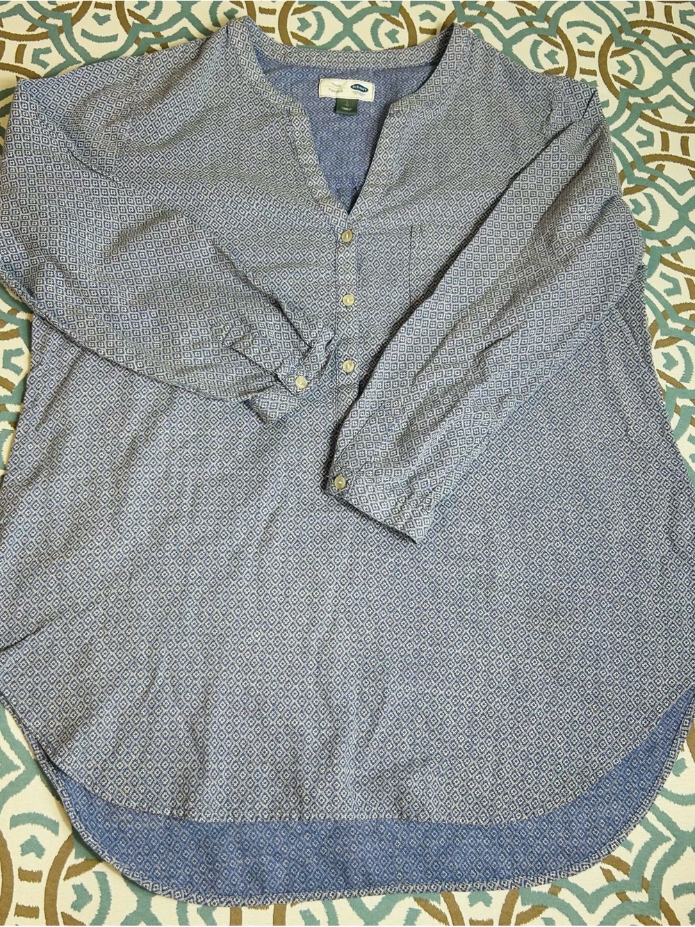 Old Navy Blue Geometric Button-Down Tunic